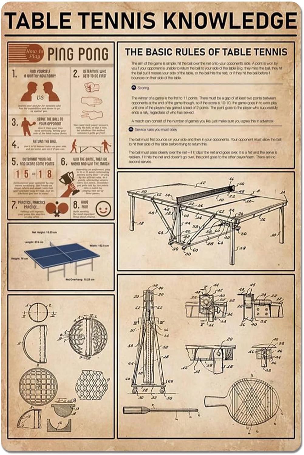 Table Tennis Rules - Poster Logam Pengetahuan Tenis Meja, Aturan
